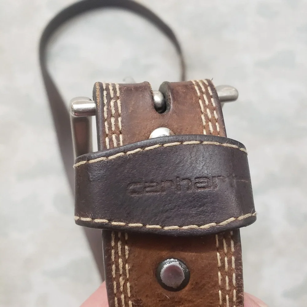 Carhartt Leather Belt Mens 32 Brown Triple Stitch Workwear Casual
